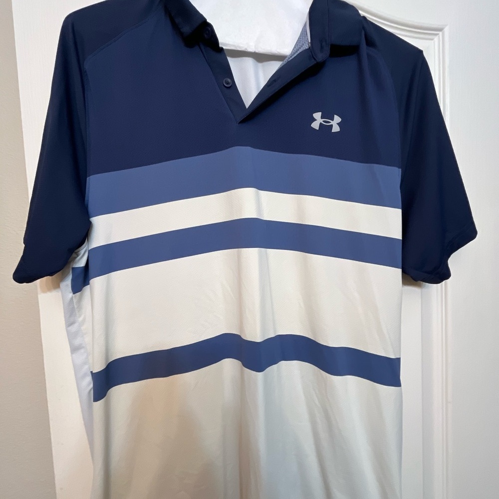 Under Armour Men's Navy and White Striped Polo